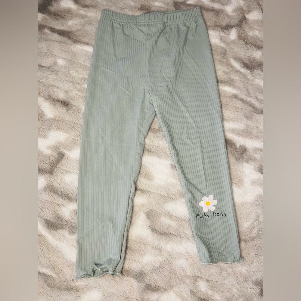 Kids Green Ribbed Leggings